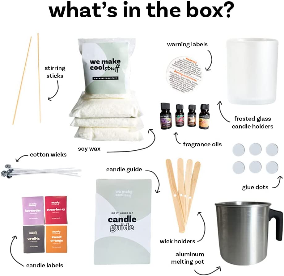 What is inside the candle kit by we make cool stuff